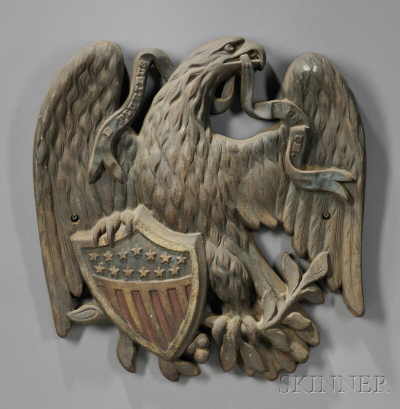 Appraisal: Polychrome Cast Iron American Eagle and Shield Wall Plaque America