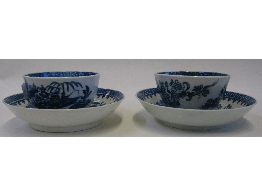 Appraisal: Two English blue and white teabowls and saucers possibly Worcester