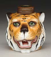 Appraisal: PORCELAIN FIGURAL LAMP S - Porcelain tiger s head in