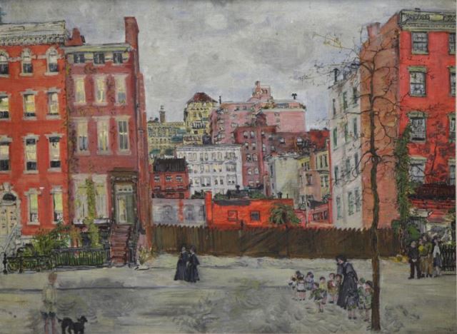 Appraisal: Illegibly Signed Oil on Board City Scene Inscribed verso By