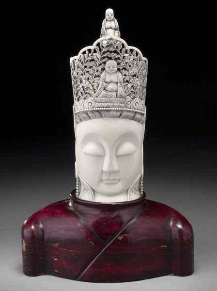 Appraisal: Chinese carved ivory Buddha's head International shipping IS NOT available