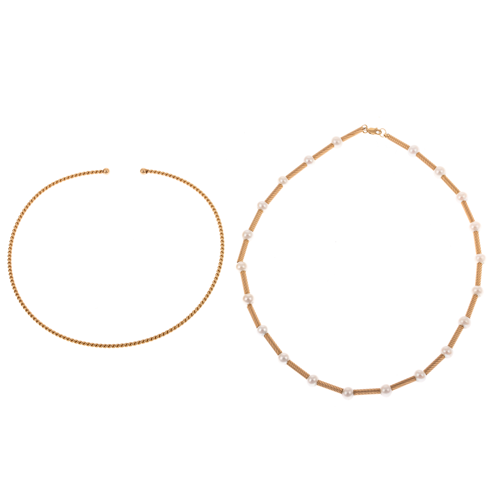 Appraisal: TWO K YELLOW GOLD TWIST NECKLACES K yellow gold station