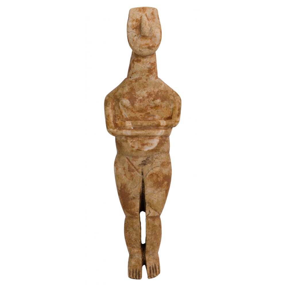 Appraisal: GREEK CYCLADIC STYLE CARVED STONE FIGUREFemale figure having arms folded