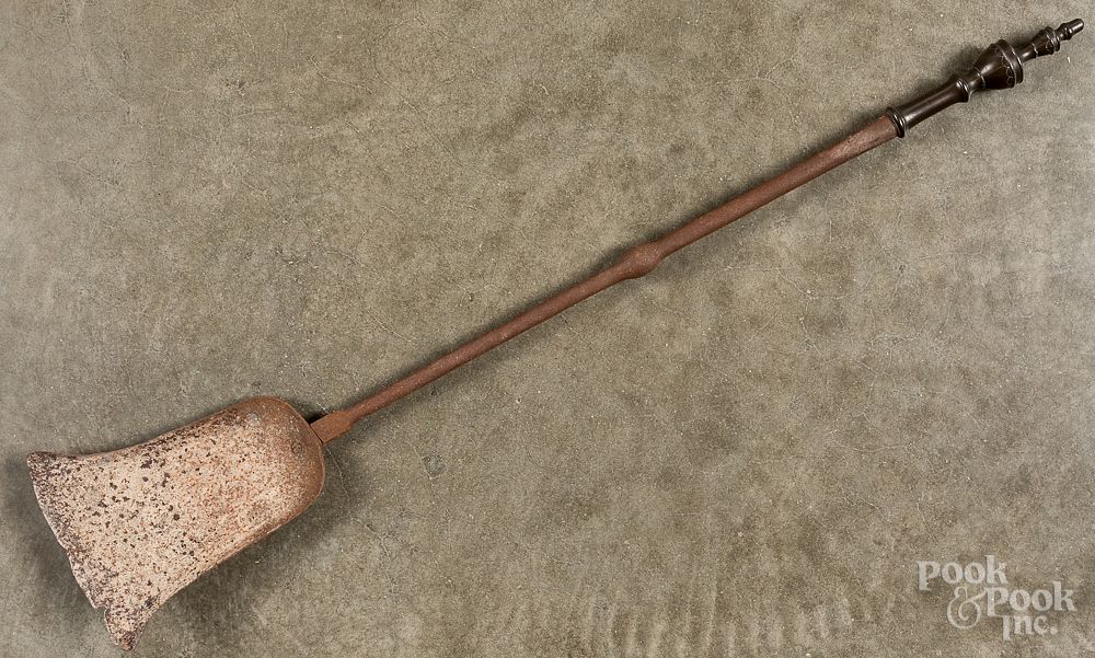 Appraisal: Federal engraved brass and iron fire shovel Federal engraved brass