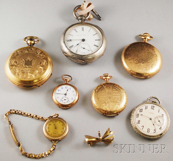 Appraisal: Four Pocket Watches a coin silver Hampden a gold-filled Waltham