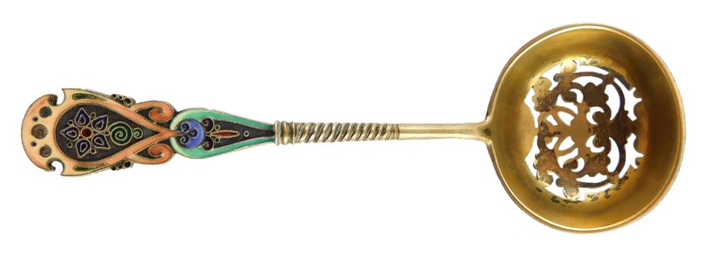 Appraisal: SILVER Russian gilded silver and shaded enamel sugar sifter spoon