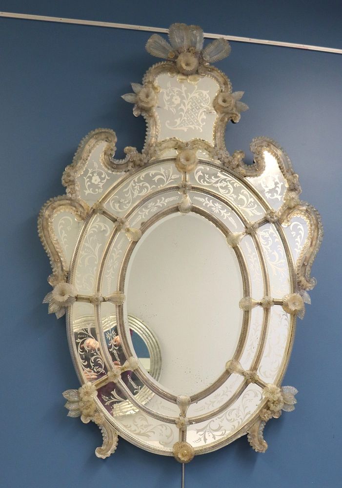 Appraisal: Large Antique Murano Glass Venetian Mirror Nice large size and