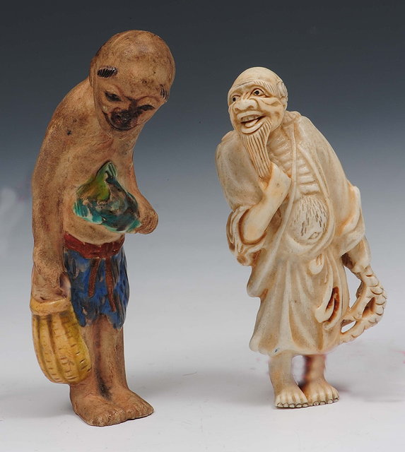 Appraisal: Two Japanese Hirado porcelain netsuke th Centuryby Masakazu the first