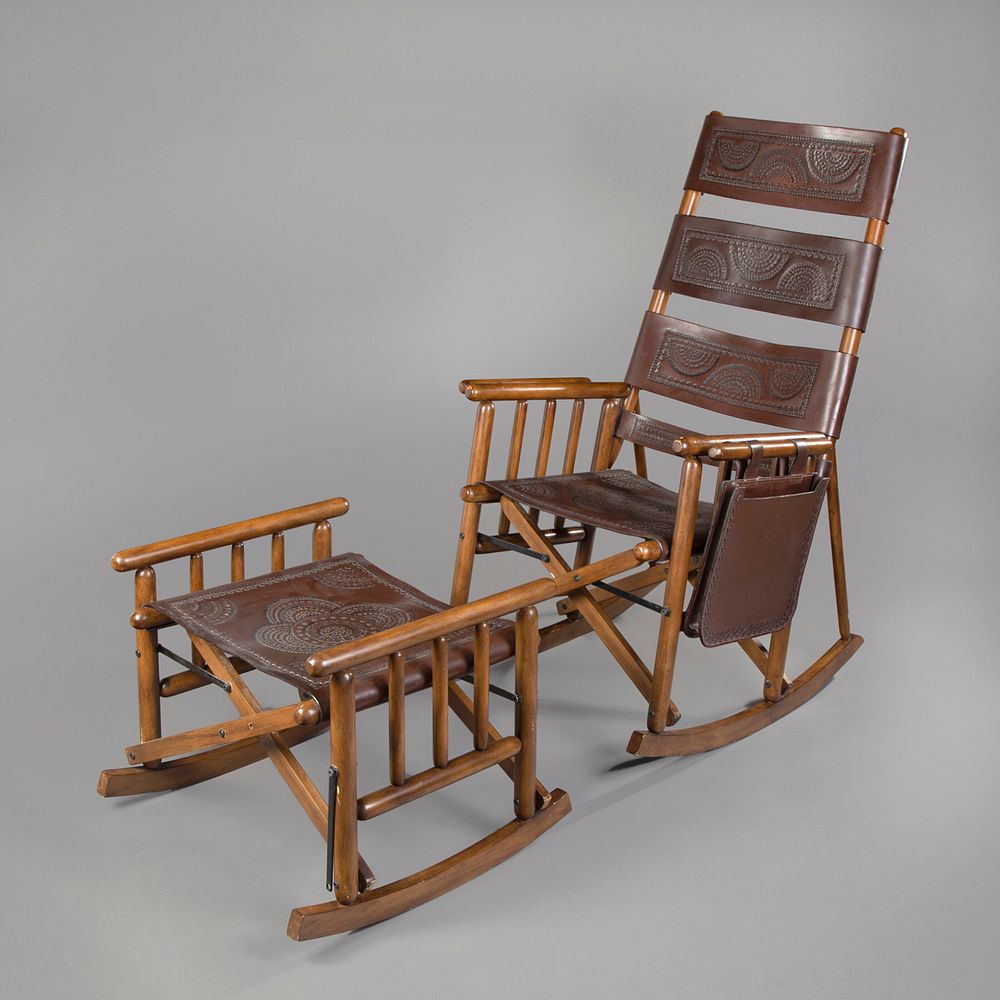 Appraisal: Klaussner Leather High Back Rocking Chair and Ottoman Klaussner Leather