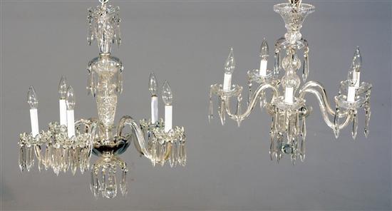 Appraisal: Two crystal chandeliers five scrolling arms with bobeches and prisms