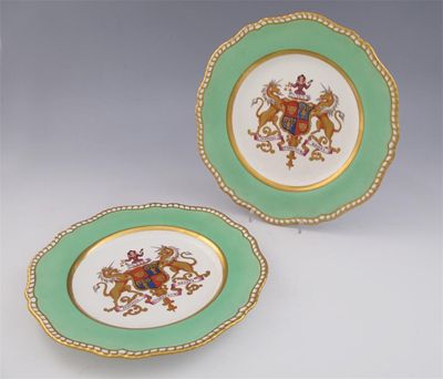 Appraisal: A pair of Copeland porcelain armorial dinner plates decorated in