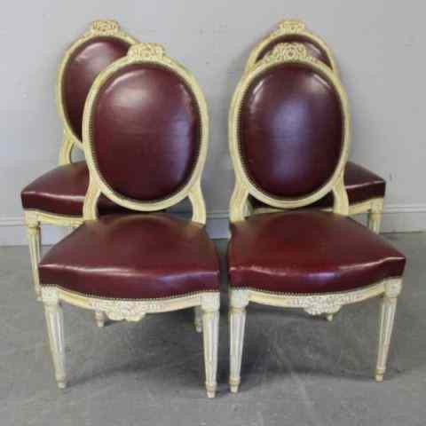 Appraisal: Four Louis XVI Leather Upholstered Chairs From a Scarsdale NY