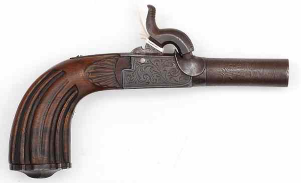 Appraisal: Belgian Percussion Single-Shot Pistol cal '' barrel Walnut grip folding