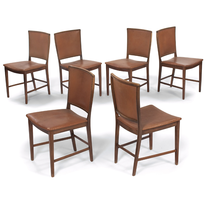 Appraisal: Scandinavian dining chairs six original tan leather seats and backrests