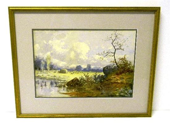 Appraisal: Morreau ''Men Working in Hayfield'' watercolor signed and dated LL