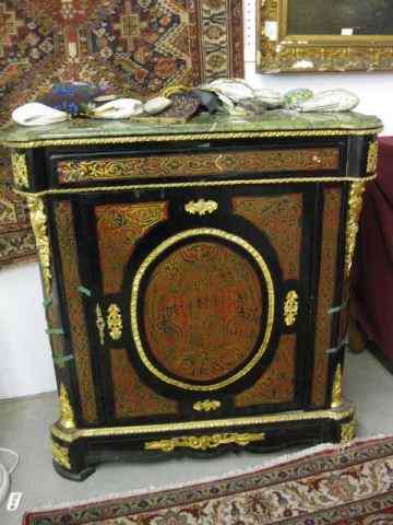 Appraisal: French Bouille Inlaid Cabinet marble top dore bronze ormolu ebonized