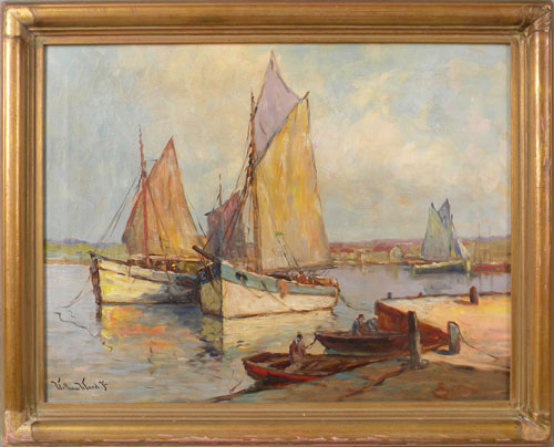 Appraisal: William Ward Jr American - oil on canvas harbor scene