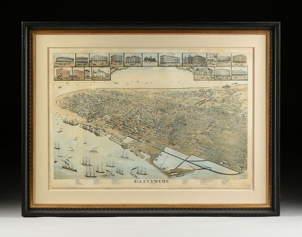 Appraisal: AN ANTIQUE BIRD'S EYE VIEW MAP Galveston Texas AN ANTIQUE