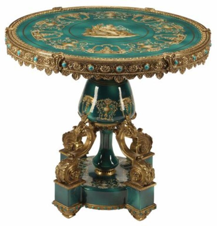 Appraisal: Neoclassical style bronze dore and porcelain center table approx h