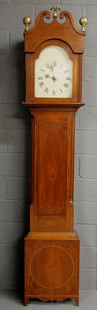 Appraisal: New Jersey Hepplewhite inlaid cherry tall case clock c with