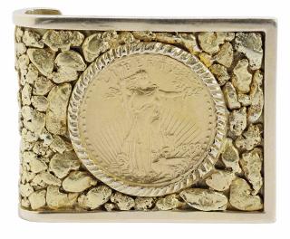 Appraisal: Liberty Coin and Gold Nugget Money Clip coin bezel set