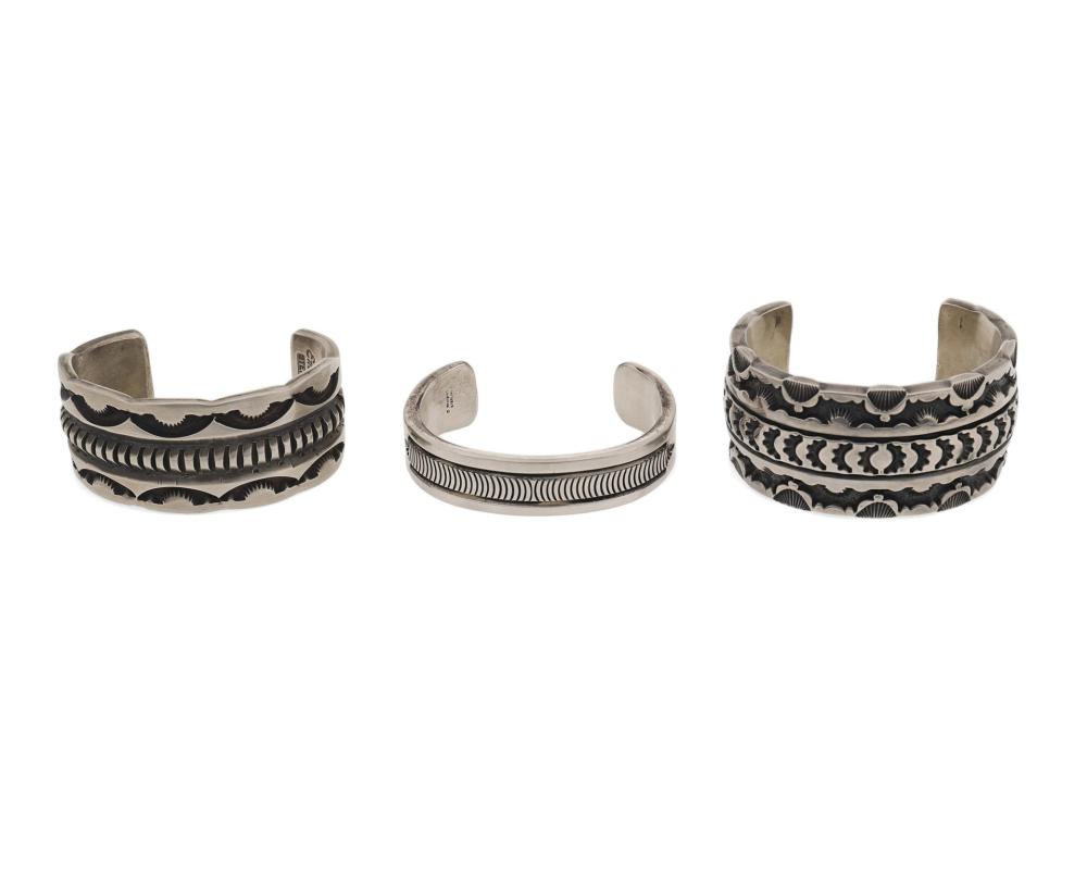 Appraisal: Three Southwest silver cuff bracelets Second-Half th Century Three works