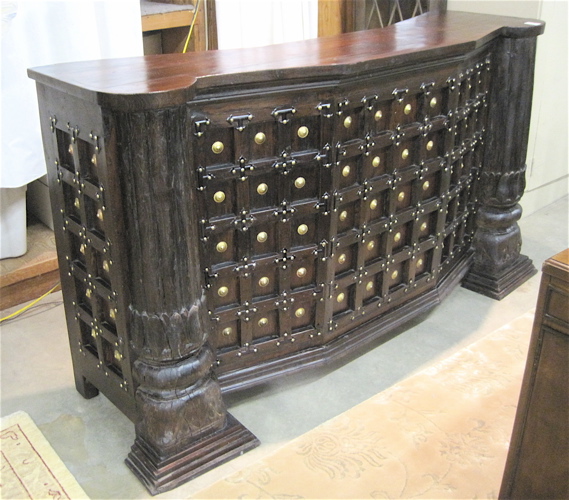 Appraisal: DARK TEAKWOOD FRONT BAR Spanish or Portuguese Colonial style the