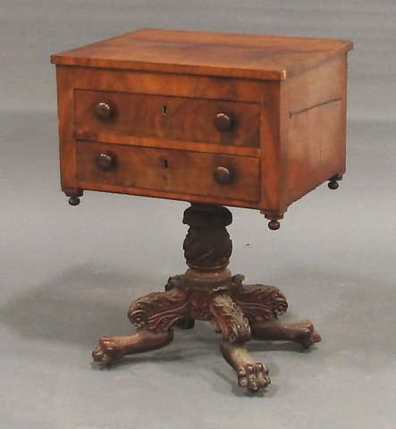 Appraisal: Two drawers with wood pulls leaf-carved urn pedestal acanthus-carved legs