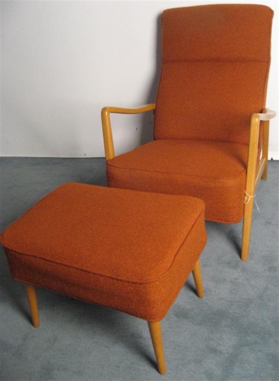 Appraisal: Dux Chair with ottoman Duxello with orange upholstery c s