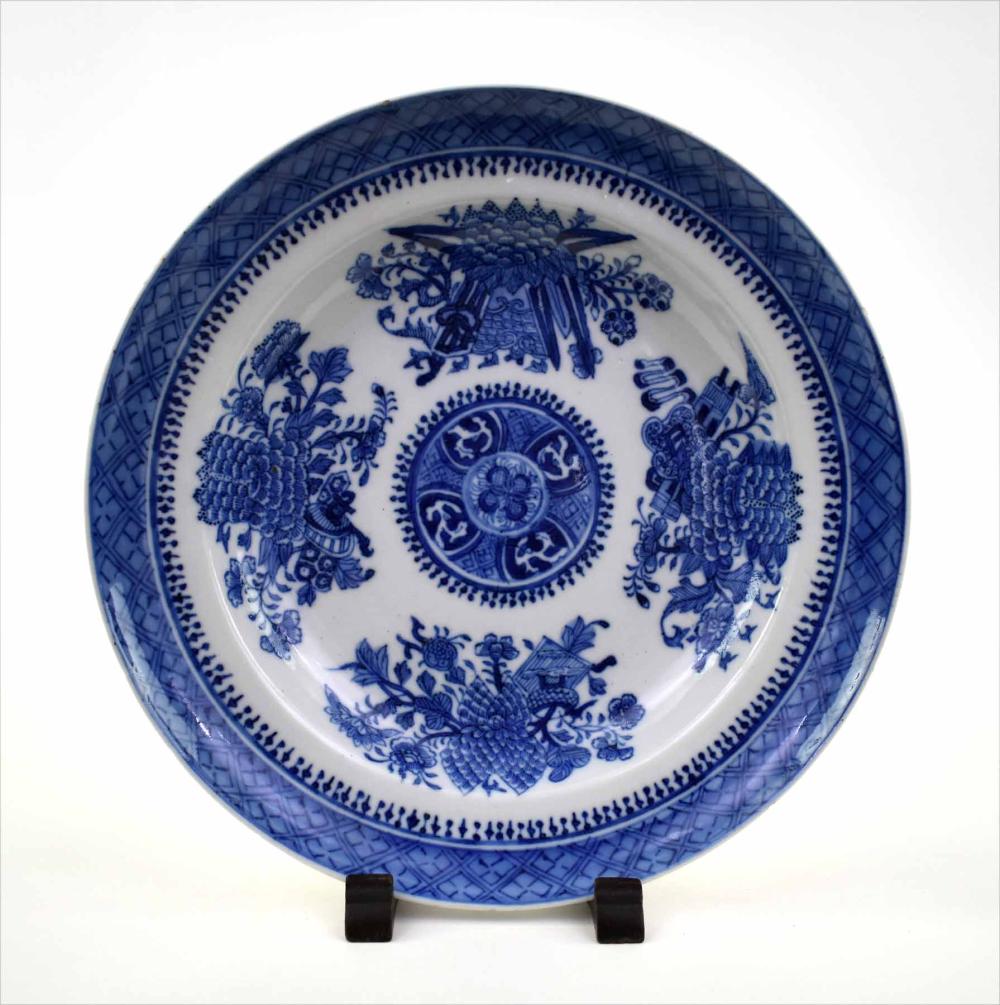 Appraisal: CHINESE EXPORT BLUE FITZHIGH PORCELAIN PLATE th Century Made for