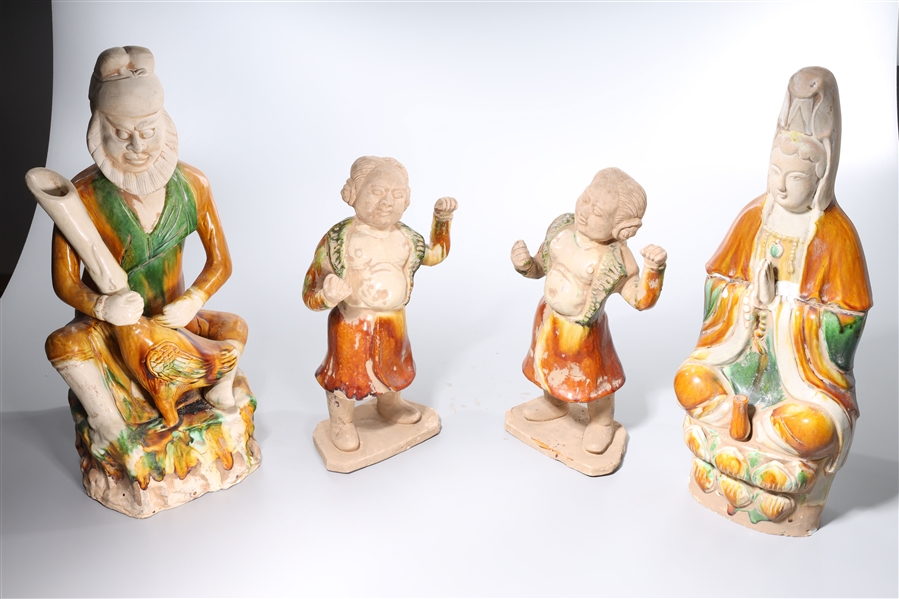 Appraisal: Group of Four Chinese Sancai-style glazed pottery figures x x