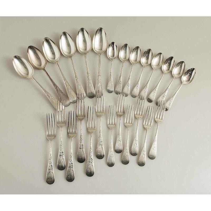 Appraisal: Sterling Silver Flatware Wheat Engraved Pattern Twenty four pieces sterling