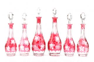 Appraisal: Set of Cranberry Cut Clear Crystal Decanters Marked Likely Hawkes