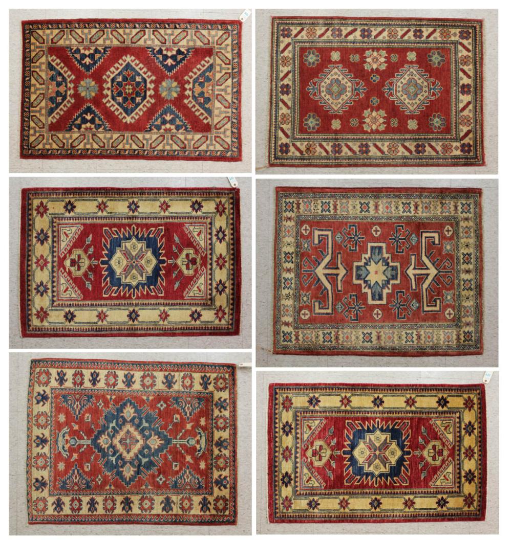 Appraisal: SIX HAND KNOTTED ORIENTAL AREA RUGS Pakistani Caucasians similar patterns