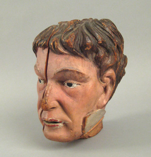 Appraisal: Carved and painted figure head of a gentleman th c