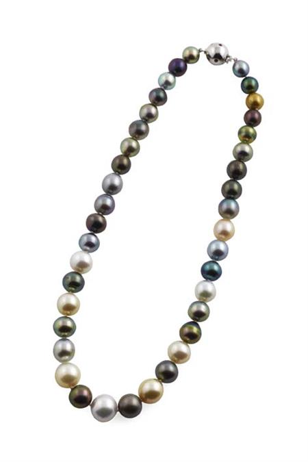 Appraisal: A graduated cultured harlequin pearl necklace composed of off-round cultured