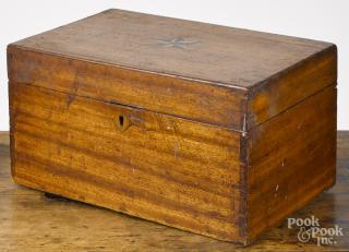 Appraisal: Mahogany lock box th c with a star inlaid lid