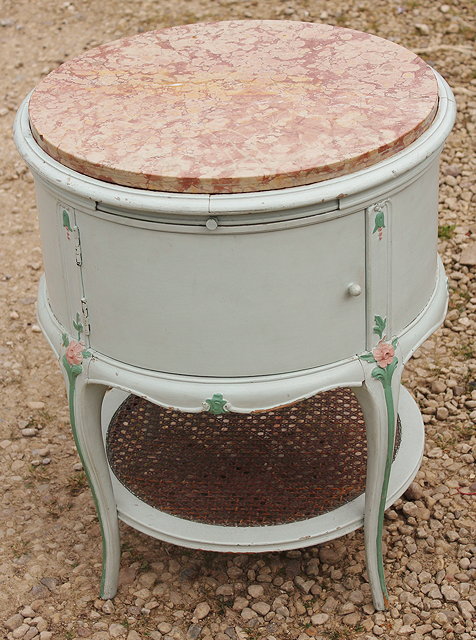 Appraisal: A FRENCH PALE GREEN PAINTED CYLINDRICAL MARBLE TOPPED OCCASIONAL TABLE