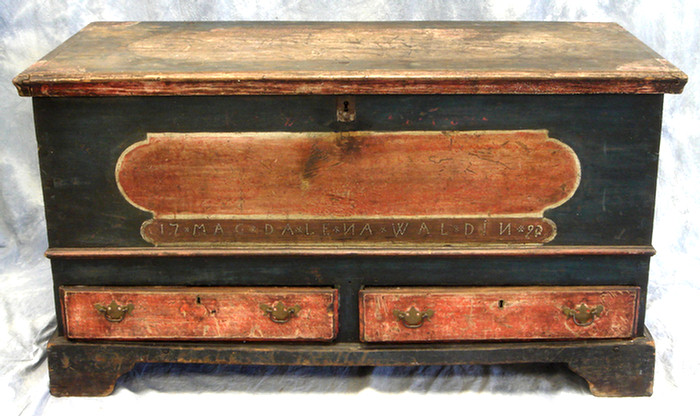 Appraisal: drawer poplar dower chest signed and dated Magdalena Waldin red