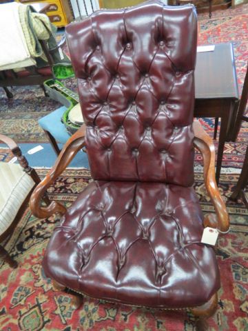 Appraisal: Office Arm Chair tufted red leather style seat