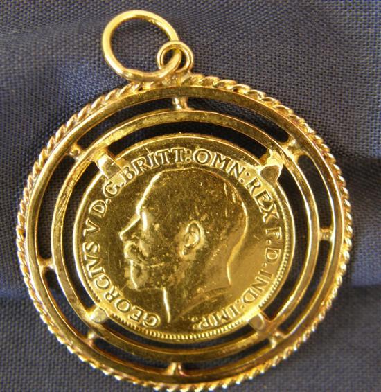 Appraisal: George V gold sovereign in gold pendant setting