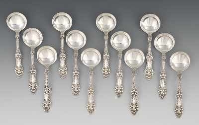 Appraisal: Twelve Sterling Silver Consomme Spoons by Alvin Co Apprx -