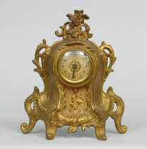 Appraisal: Small Gilt Mantle Clock with Rococo Design circa Early th