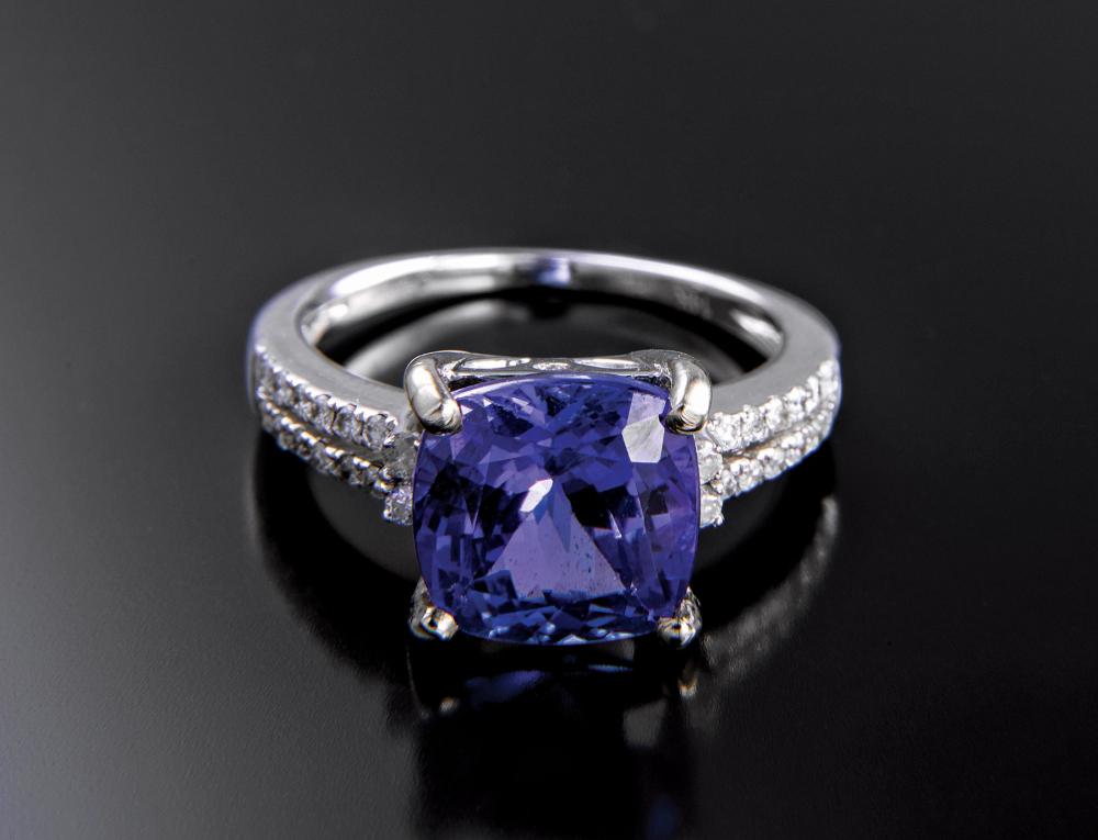 Appraisal: kt White Gold Tanzanite and Diamond Ring prong-set square cushion-cut