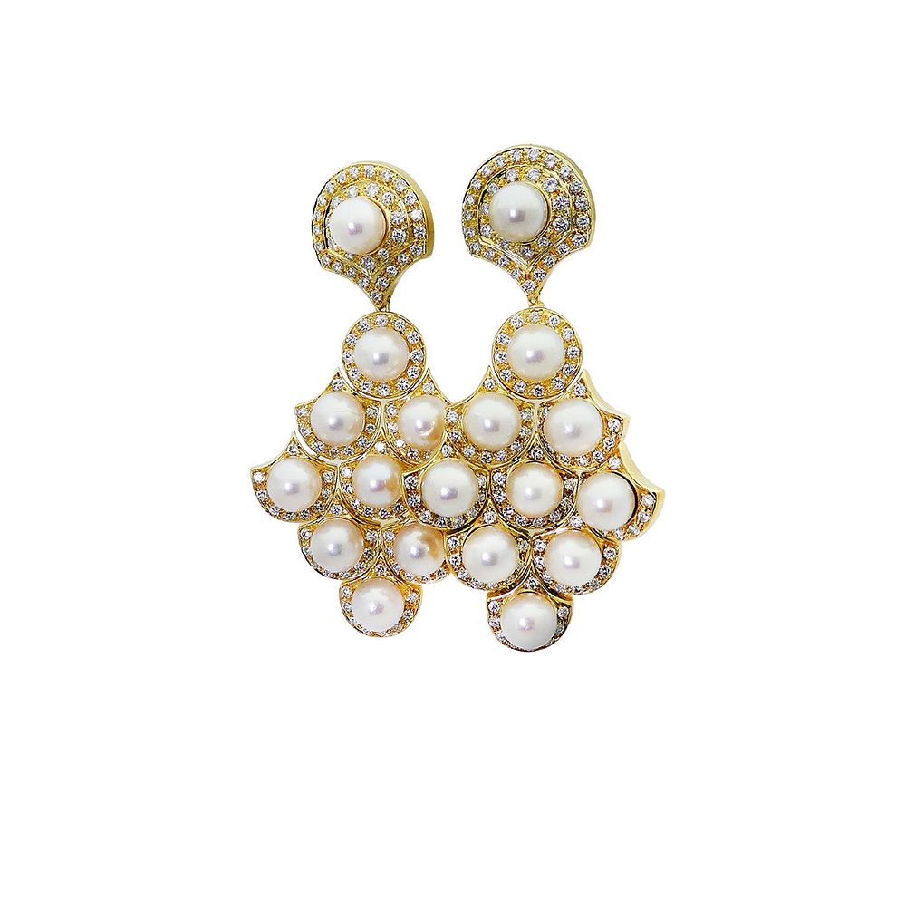 Appraisal: Bulgari k Gold TCW Diamond Pearl Dangle Clip Brand Bvlgari