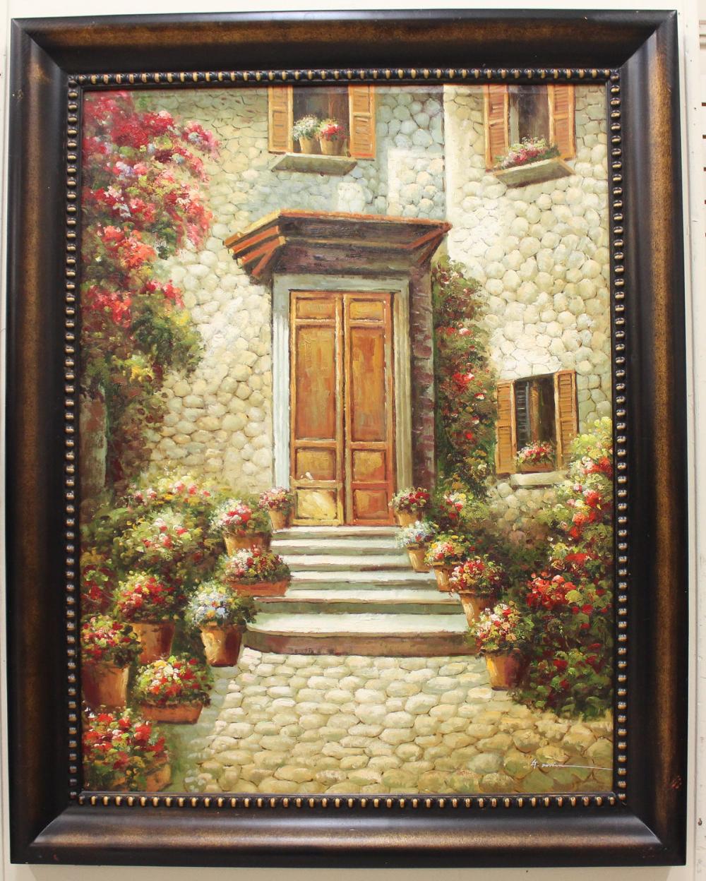 Appraisal: ITALIAN GARDEN LARGE OIL ON CANVAS illegibly signed lower right