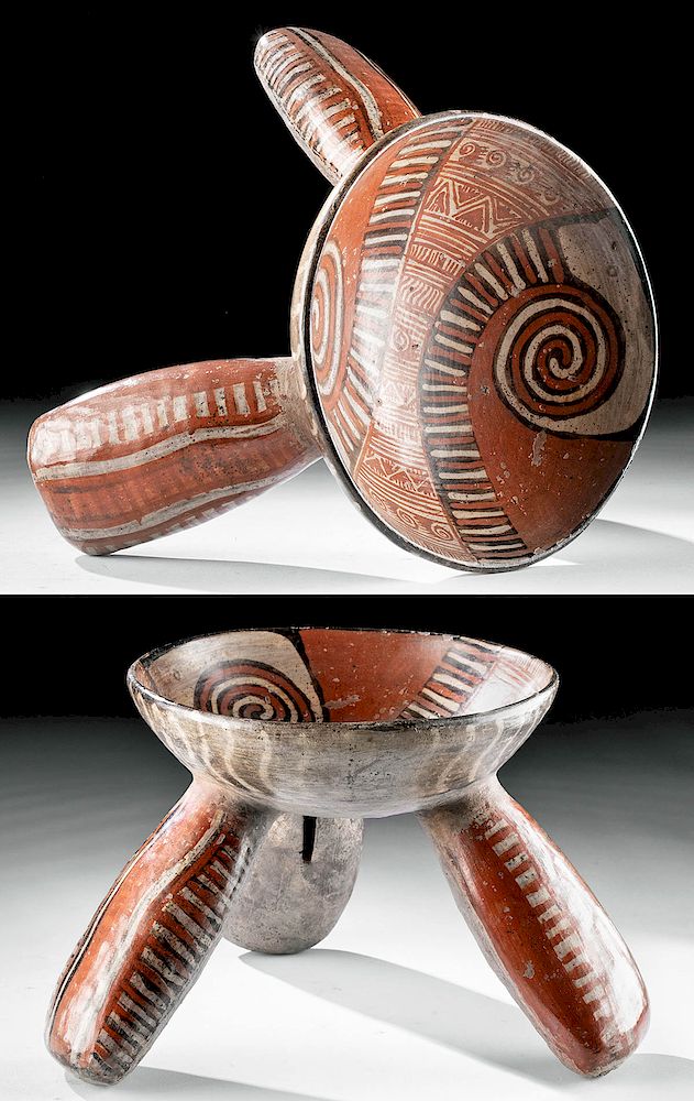 Appraisal: Gorgeous Michoacan Polychrome Tripod Rattle Bowl Pre-Columbian Western Mexico Michoacan