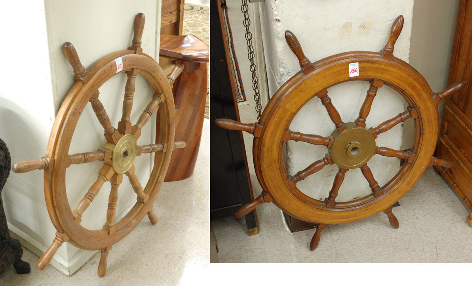 Appraisal: TWO SHIP'S WHEELS one antique and one reproduction both of