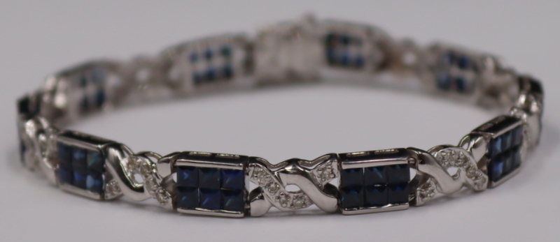 Appraisal: JEWELRY SIGNED KT GOLD SAPPHIRE AND DIAMOND Bracelet Signed kt