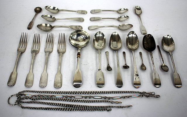 Appraisal: FIVE ANTIQUE SILVER WATCH CHAINS together with a collection of